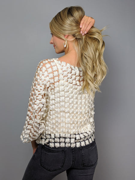 Pop the Champagne Lace Cutout Top
