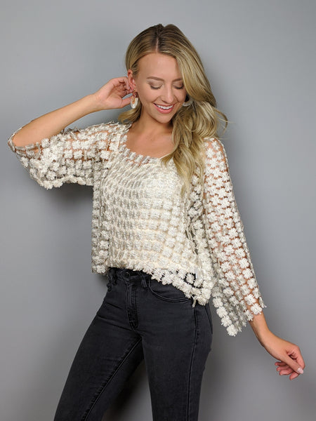 Pop the Champagne Lace Cutout Top